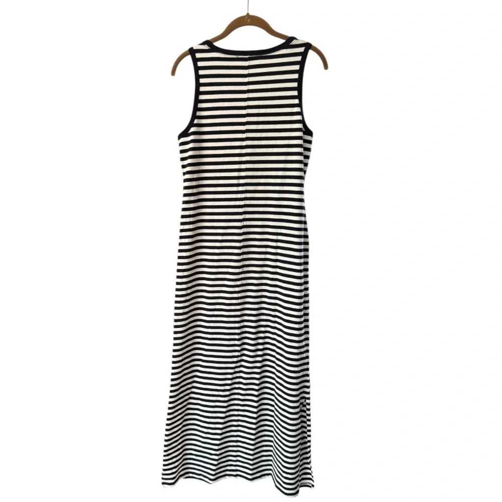 Tommy Hilfiger Navy Blue White Striped Maxi Dress Tank Dress Cotton Nautical Sm